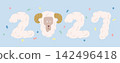 Cute Sheep Face 2027 Illustrated Number Design Happy Lunar New Year Greeting Card Illustration 142496418