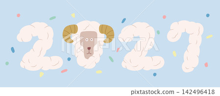 Cute Sheep Face 2027 Illustrated Number Design Happy Lunar New Year Greeting Card Illustration Cute Sheep Face 2027 Illustrated Number Design Happy Lunar New Year Greeting Card Illustration 142496418