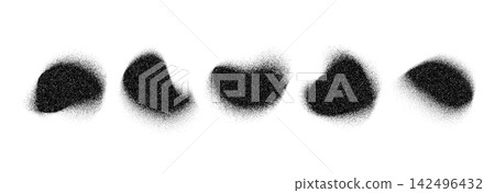 Black stippled organic shape set. Grainy blurry liquid blob collection. Dotted defocused edges noise figure pack. Diffuse fading gradient shadow forms bundle. Bold abstract textured spots. Vector Black stippled organic shape set. Grainy blurry liquid blob collection. Dotted defocused edges noise figure pack. Diffuse fading gradient shadow forms bundle. Bold abstract textured spots. Vector 142496432