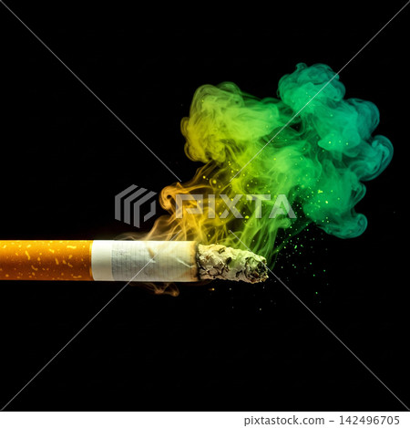 burning cigarette on black background 142496705