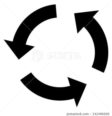 A vector icon representing a cyclical process, with three arrows forming a circle. 142496898