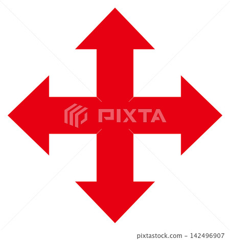 上、下、左、右十字箭頭;用於移動和縮放的紅色向量圖示。 上、下、左、右十字箭頭;用於移動和縮放的紅色向量圖示。 142496907