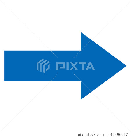 Thick block arrow pointing to the right, simple blue vector icon. Thick block arrow pointing to the right, simple blue vector icon. 142496917