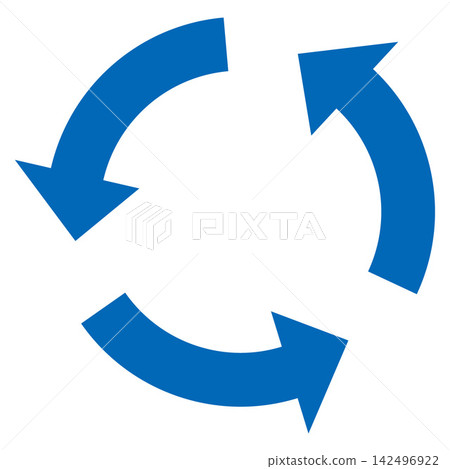 A blue vector icon of a cyclical process with three arrows forming a circle. A blue vector icon of a cyclical process with three arrows forming a circle. 142496922