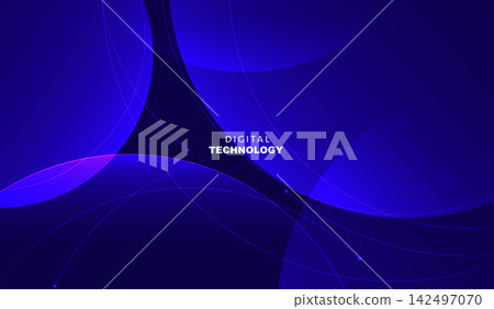Abstract digital technology background vector with blue glowing neon circle curve lines and dark futuristic gradient banner for artificial intelligence big data science presentation dynamic template 142497070