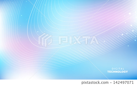 Abstract digital technology background vector with blue glowing wave particles connection, network plexus line, big data science communication design for futuristic AI presentation poster banner. Abstract digital technology background vector with blue glowing wave particles connection, network plexus line, big data science communication design for futuristic AI presentation poster banner. 142497071