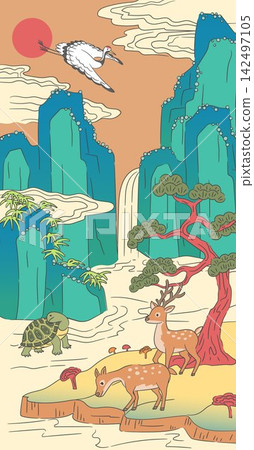 Sipjangsaeng Ten Symbols of Longevity Korean Folk Painting Illustration Sipjangsaeng Ten Symbols of Longevity Korean Folk Painting Illustration 142497105