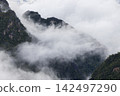 Landscape of Morning Mist with Mountain Layer. mountain ridge and clouds in rural jungle bush forest 142497290