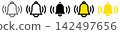 A set of bell vector icons, reminiscent of alerts and notifications. Simple, thick outline, yellow fill. 142497656