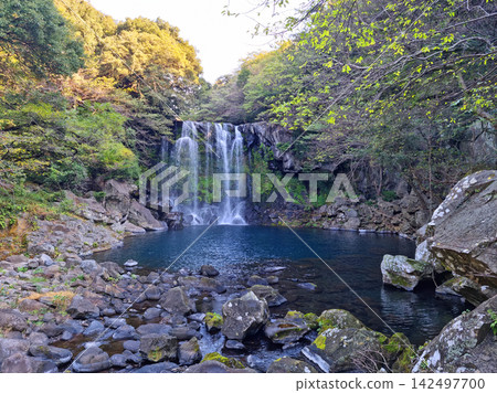 This is a panoramic view of the 2nd Cheonjeyeon Waterfall. This is a panoramic view of the 2nd Cheonjeyeon Waterfall. 142497700