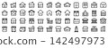 A set of 48 line art vector icons for houses, buildings, shops, and facilities: My home, building, shop, convenience store 142497973