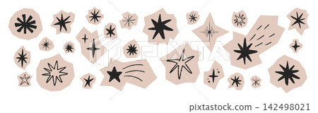 Crayon star icon set. Retro starburst and comet illustrations with glowing effects. Childish drawings for scrapbooks and festive celebrations. Grunge cutout collage set Crayon star icon set. Retro starburst and comet illustrations with glowing effects. Childish drawings for scrapbooks and festive celebrations. Grunge cutout collage set 142498021