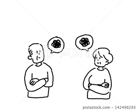 An elderly man and woman cross their arms, looking dissatisfied (line drawing) An elderly man and woman cross their arms, looking dissatisfied (line drawing) 142498293