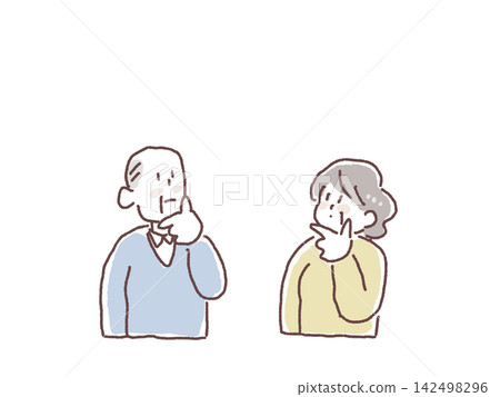 Elderly men and women who are lost, troubled, and contemplating 142498296
