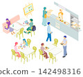 Isometric illustration of a student cafeteria 142498316
