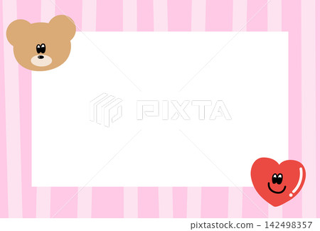 Rectangle frame with pink stripe pattern, teddy bear, happy heart for card print, polaroid photo, ad template, poster, book cover, notepad, sticky note, memo, banner, border, postcard, animal Rectangle frame with pink stripe pattern, teddy bear, happy heart for card print, polaroid photo, ad template, poster, book cover, notepad, sticky note, memo, banner, border, postcard, animal 142498357