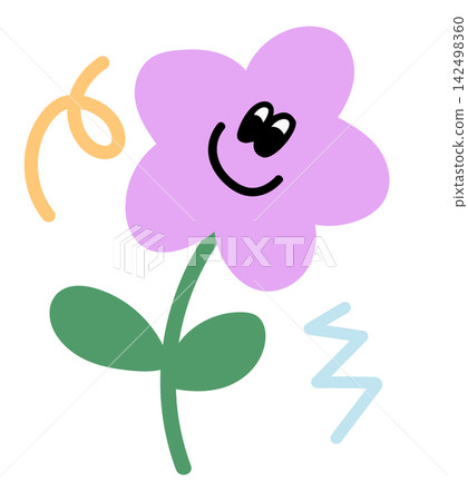Happy purple flower and green leaf cartoon for character, comic, floral print, sticker, nature, garden, spring, summer vibes, blossom, blooming, plush toy, kid doll, home, house, yard, plants, tree Happy purple flower and green leaf cartoon for character, comic, floral print, sticker, nature, garden, spring, summer vibes, blossom, blooming, plush toy, kid doll, home, house, yard, plants, tree 142498360