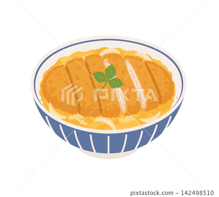 Katsudon (pork cutlet rice bowl), flat illustration Katsudon (pork cutlet rice bowl), flat illustration 142498510