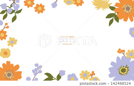 秋季花葉植物邊框明信片模板套裝 142498524