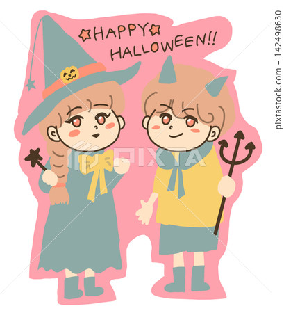 A girl and a boy dressed for Halloween A girl and a boy dressed for Halloween 142498630