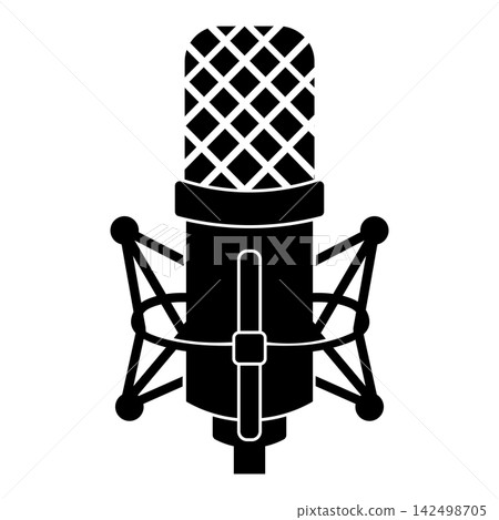 Condenser microphone silhouette icon (black and white) Condenser microphone silhouette icon (black and white) 142498705