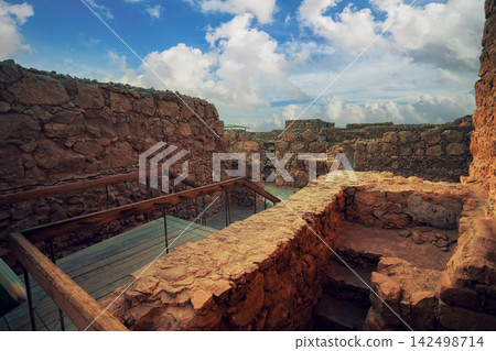 Masada fortress. Ruins of King Herod's palace in Judaean Desert. Masada fortress. Ruins of King Herod's palace in Judaean Desert. 142498714