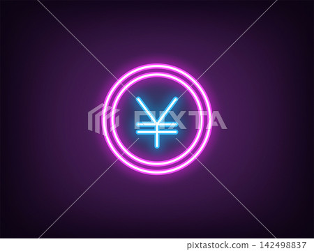 Outline neon yuan coin, magenta blue. Neon coin with yuan sign, yen token. CNY and JPY currency, digital money token, financial market and trade, money earn, finance budget, bank cash. Vector Outline neon yuan coin, magenta blue. Neon coin with yuan sign, yen token. CNY and JPY currency, digital money token, financial market and trade, money earn, finance budget, bank cash. Vector 142498837