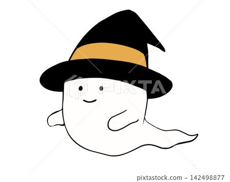 Halloween illustration of a ghost wearing a witch's hat Halloween illustration of a ghost wearing a witch's hat 142498877
