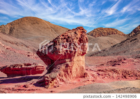 Desert landscape. Sandstone rock in Timna Park, Israel Desert landscape. Sandstone rock in Timna Park, Israel 142498906