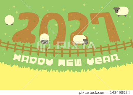 羊年新年賀卡:牧場 羊年新年賀卡:牧場 142498924