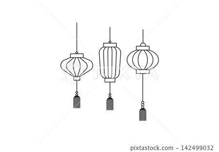 Line drawing illustration of a paper lantern Line drawing illustration of a paper lantern 142499032