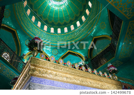 The round green ceiling of the Bibi-Heybat Mosque, a holy site in Baku, Azerbaijan The round green ceiling of the Bibi-Heybat Mosque, a holy site in Baku, Azerbaijan 142499678