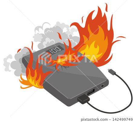 Image illustration of a mobile battery that has caught fire Image illustration of a mobile battery that has caught fire 142499749