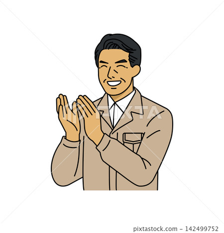 Male boss in beige work clothes, applause Male boss in beige work clothes, applause 142499752