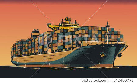 Detailed Retro Cargo Vessel Vector Illustration for Maritime Logistics Poster, Vintage Trade Brochure Cover, Ocean Freight Transport Banner, and Global Shipping Company Presentation Detailed Retro Cargo Vessel Vector Illustration for Maritime Logistics Poster, Vintage Trade Brochure Cover, Ocean Freight Transport Banner, and Global Shipping Company Presentation 142499775