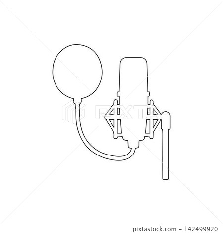 studio microphone icon outline with pop filter simple recording equipment for music podcast singing and broadcasting isolated illustration 142499920