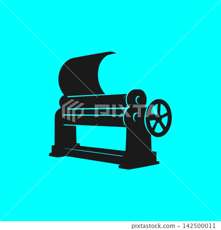 Vintage industrial metal rolling mill machine silhouette for steel manufacturing and sheet metal processing. Vintage industrial metal rolling mill machine silhouette for steel manufacturing and sheet metal processing. 142500011