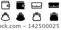 A set of simple and modern wallet icon materials (monochrome line drawings of bi-fold wallets, long wallets, and coin purses). 142500025