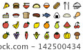 A set of 32 color vector icons of food, dishes, vegetables, and fruits - perfect for restaurant menus and food delivery. 142500434