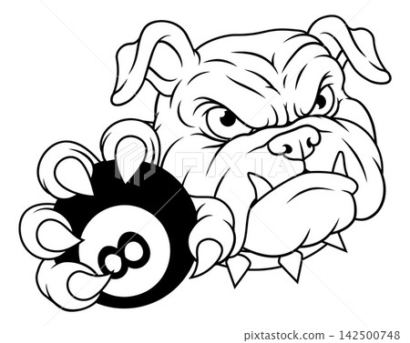Bulldog Dog Pool Billiards 8 Ball Mascot Cartoon Bulldog Dog Pool Billiards 8 Ball Mascot Cartoon 142500748