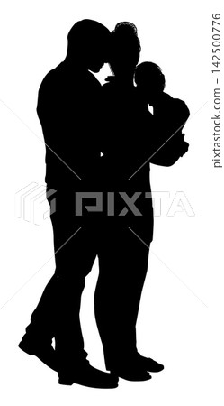 Silhouette Couple Young Parents and Child Silhouette Couple Young Parents and Child 142500776