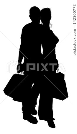 Silhouette Couple Man Woman Holding Shopping Bags 142500778