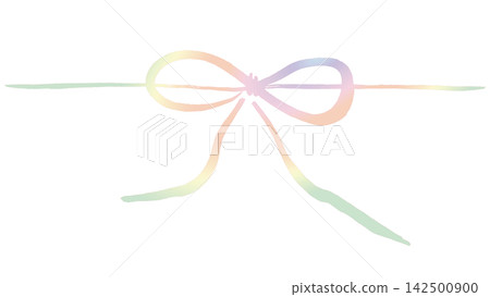 Mizuhiki (decorative cord) style gift wrapping, handwritten with a brush, rainbow color gradient. Mizuhiki (decorative cord) style gift wrapping, handwritten with a brush, rainbow color gradient. 142500900