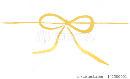 Mizuhiki (decorative cord) style gift wrapping, handwritten with a brush, gold color, gradient. Mizuhiki (decorative cord) style gift wrapping, handwritten with a brush, gold color, gradient. 142500901