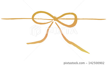Mizuhiki (decorative cord) style gift wrapping, handwritten with a brush, in golden color. Mizuhiki (decorative cord) style gift wrapping, handwritten with a brush, in golden color. 142500902