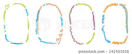 Simple oval crayon kindergarten frame set with light scribble texture Simple oval crayon kindergarten frame set with light scribble texture 142501038