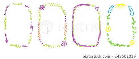 Pastel doodle oval crayon kindergarten frame set with simple border Pastel doodle oval crayon kindergarten frame set with simple border 142501039