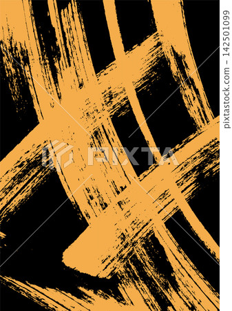 Abstract Yellow Brush Strokes on Black Background. Japanese calligraphy style. Abstract Yellow Brush Strokes on Black Background. Japanese calligraphy style. 142501099