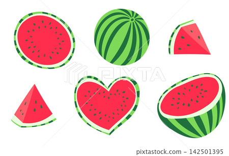 Watermelon Elements Set with Whole Melon and Slices Watermelon Elements Set with Whole Melon and Slices 142501395