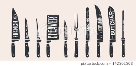 Knife, collection. Meat cutting kitchen knives set Knife, collection. Meat cutting kitchen knives set 142501508